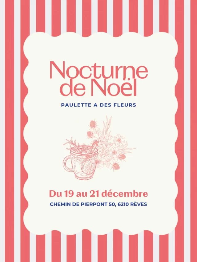 Venez fêter avec nous cette première année passée dans notre bel atelier 🥳 vin chaud, bulles, grignotage & décorations de Noël pour vos fêtes ! 🥂🎄

Notre Nocturne de Noël vous attend 📆 du 19 au 21 décembre à Rèves (ven-sam 10–21h, dim 10–17h) pour découvrir nos couronnes, milieux de table, décos, compositions de narcisses & jacinthes, bons cadeaux et bien d’autres encore... ✨

Qui sera là ? 🥰

#nocturnedenoel #decorationsdenoel #couronnedefleurs #fleurslocales #boutiquefleurie #fleursdesaison #fleuristebelgique #floriculturebelgique #slowflowersbelgique #pauletteadesfleurs